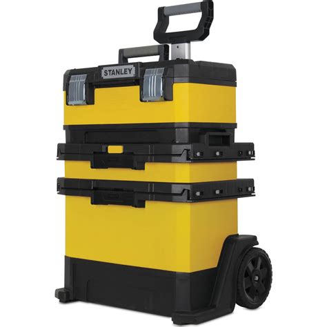 stanley yellow stackable metal tool box on wheels|stanley portable rolling tool box.